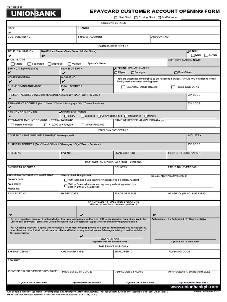 Union Bank ePaycard Application Form | PDF | Debit Card | Banks