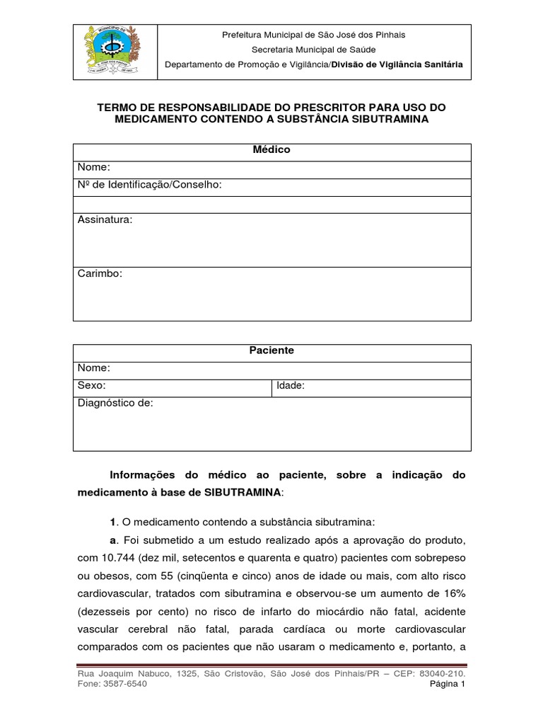 Termo de Responsabilidade Sibutramina | PDF | Obesidade | Farmacêutico