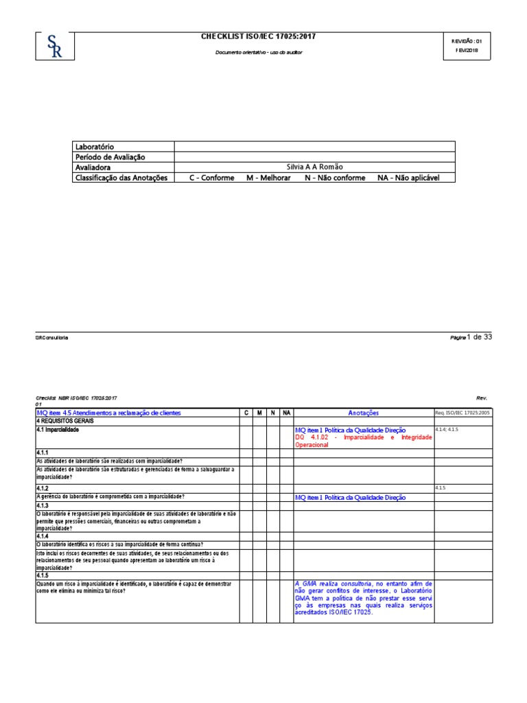 Checklist ISO/IEC 17025:2017 | PDF | ISO 9000 | Medição