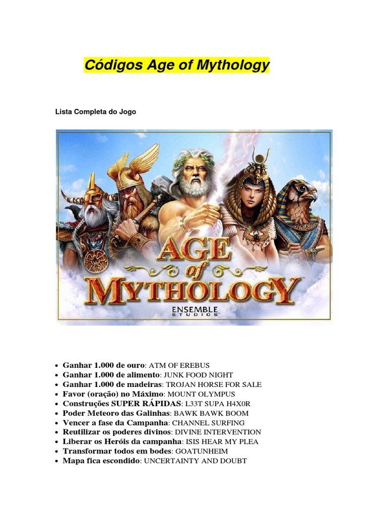 Códigos e Macetes para Age of Mythology | PDF