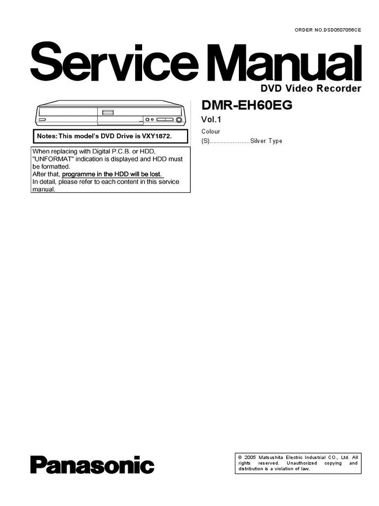 Panasonic DmrEh60eg DVD Recorder PDF Electrostatic Discharge Soldering