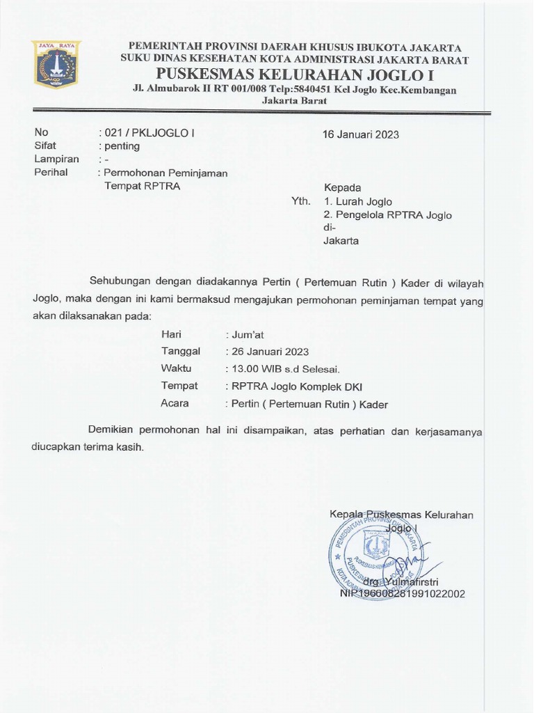 Peminjaman RPTRA | PDF