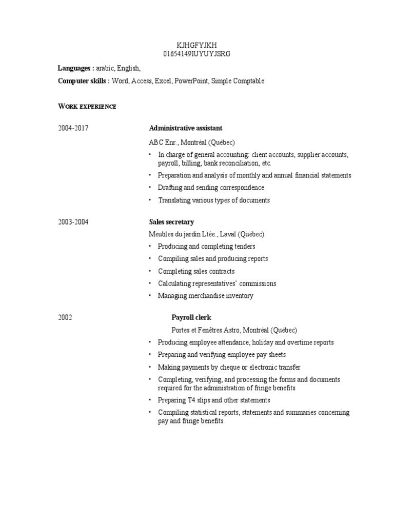 CvChronologique en PDF Montreal Quebec