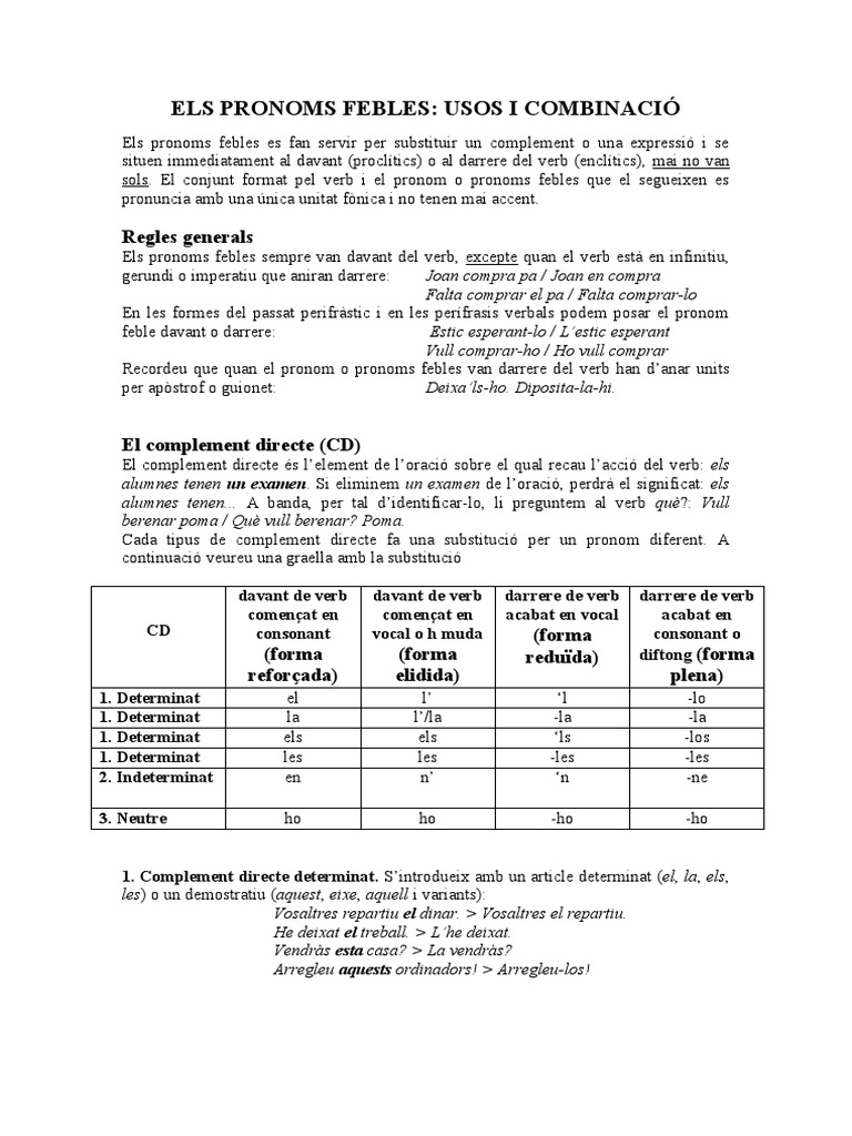Els Pronoms Febles | PDF