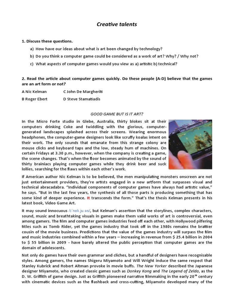 Creative Talents Pdf Video Games