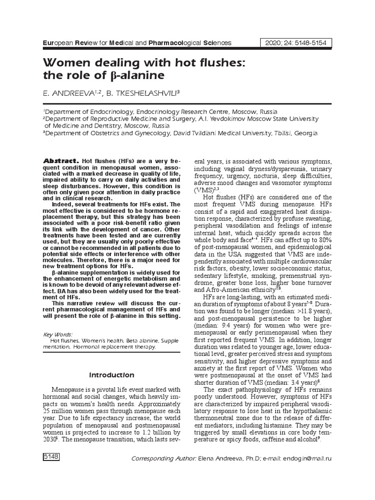Women dealing with hot flushes the role of βalanine PDF Hormone