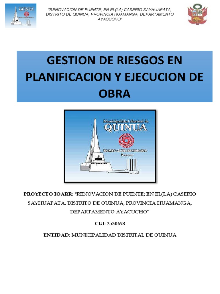 Gestion De Riesgos En Planificacion Y Ejecucion De Obra Pdf Riesgo
