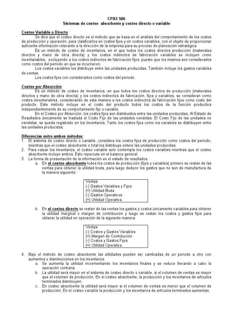 CPA3 S06 Costeo Absorbente - Costeo Directo | PDF | Costo | Contabilidad