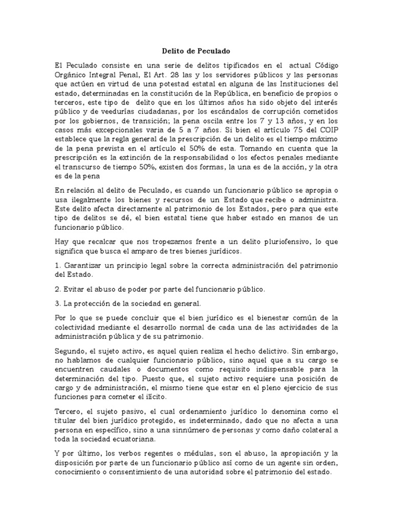 Delito de Peculado | PDF | Derecho penal | Estatuto de limitaciones