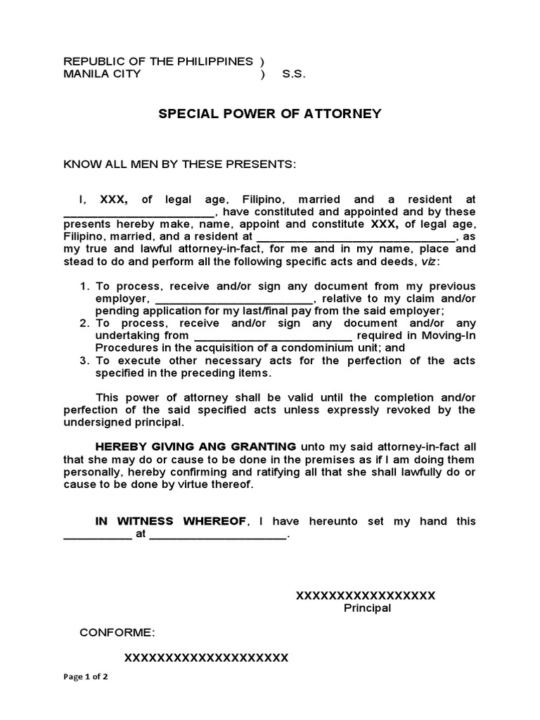 Special Power of Attorney PDF Power Of Attorney Private Law