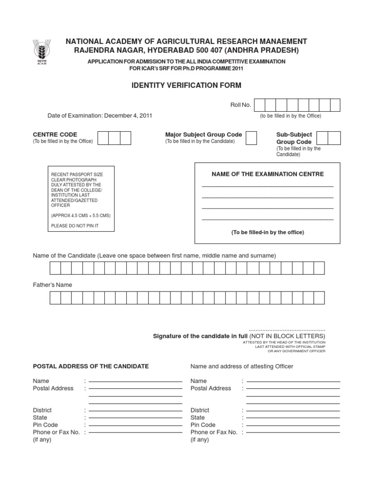ICAR SRF Ph.D Admission Application 2011 | PDF | Career & Growth