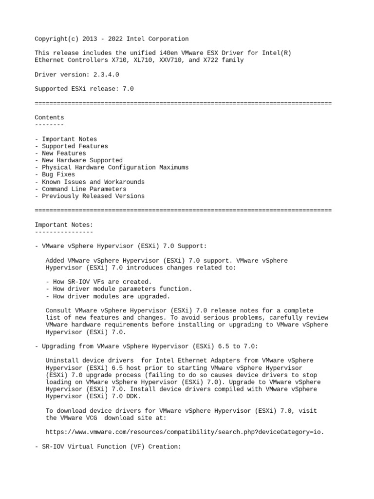 Release Notes I40en 2 3 4 0 Pdf Device Driver Network Architecture