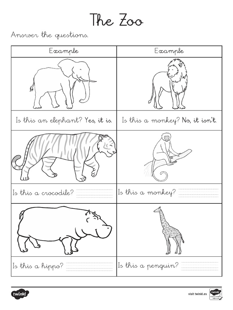 Ficha de Actividad Preguntas - Animales Del Zoo en Ingles | PDF