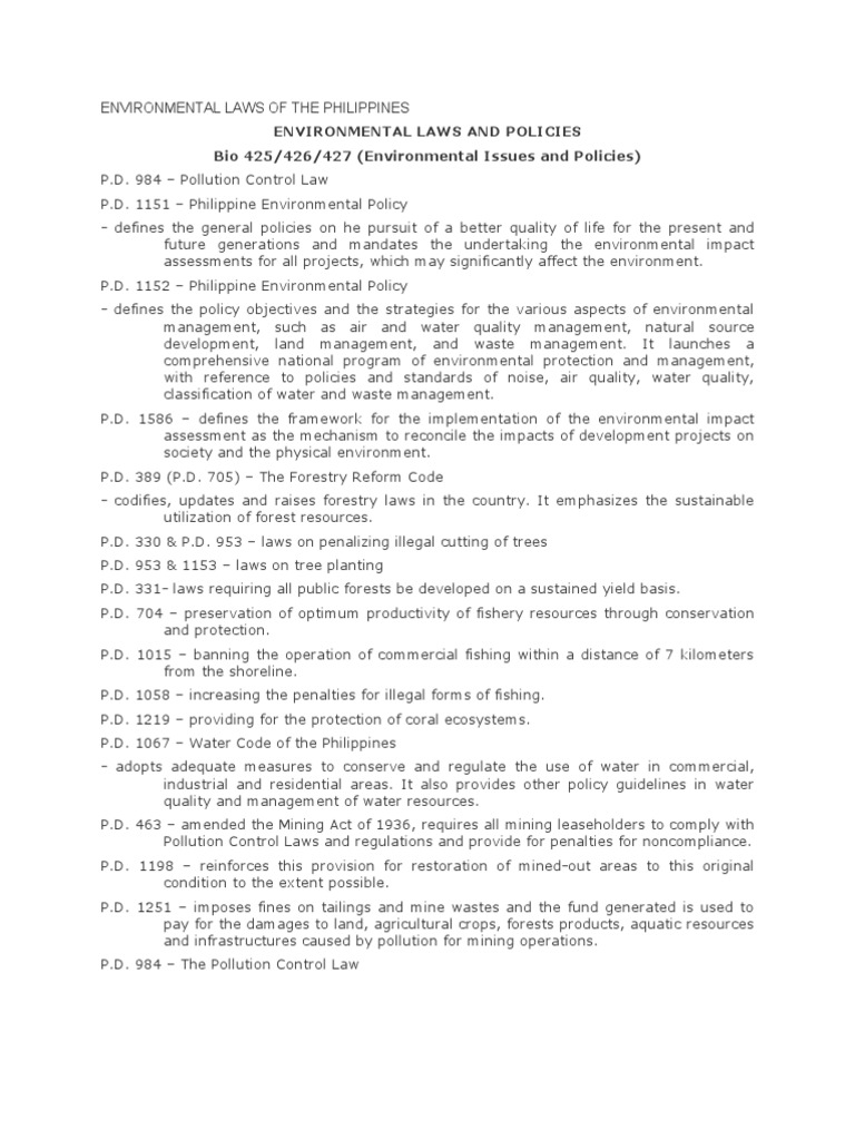 Environmental Laws of the Philippines Environmental Law