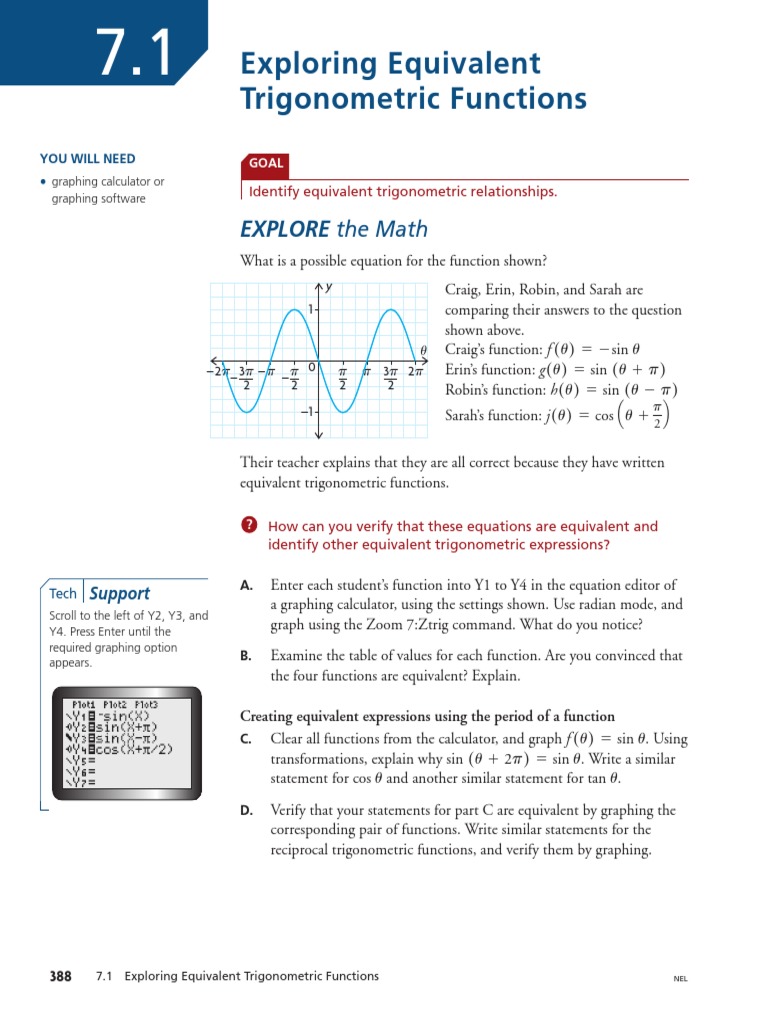 7.1 Exploring Equivalent Trigonometric Functions | PDF | Trigonometric ...