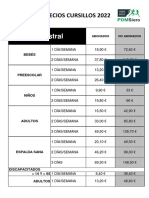 Cuota Trimestral: Precios Cursillos 2022