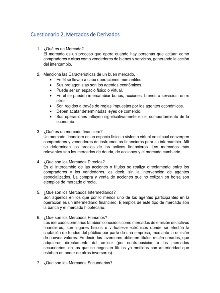 Tipos de Mercados Financieros y Derivados | PDF | Mercado (economía ...