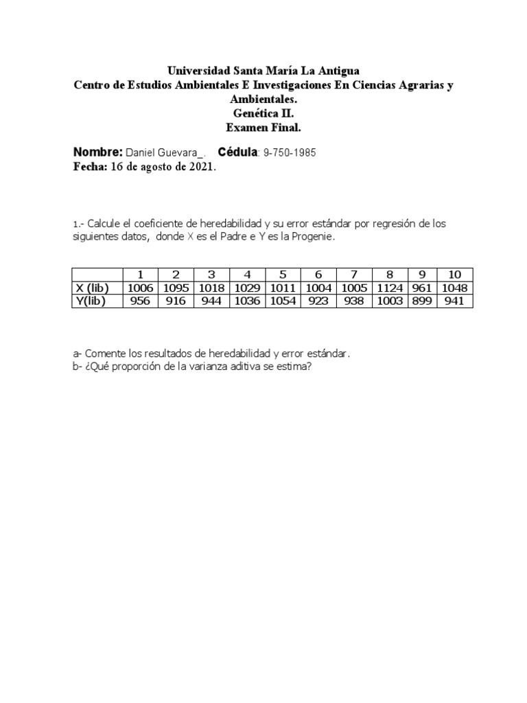 Examen Genetica Pdf Heredabilidad Genética