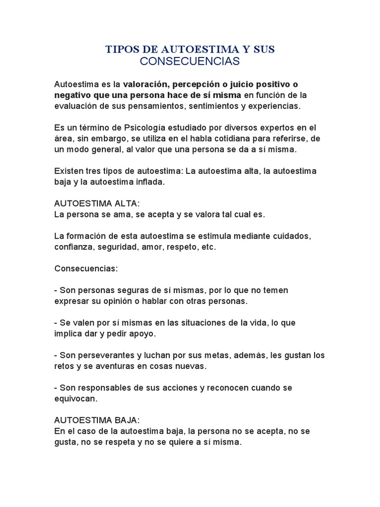 Tipos de Autoestima y Sus Consecuencias