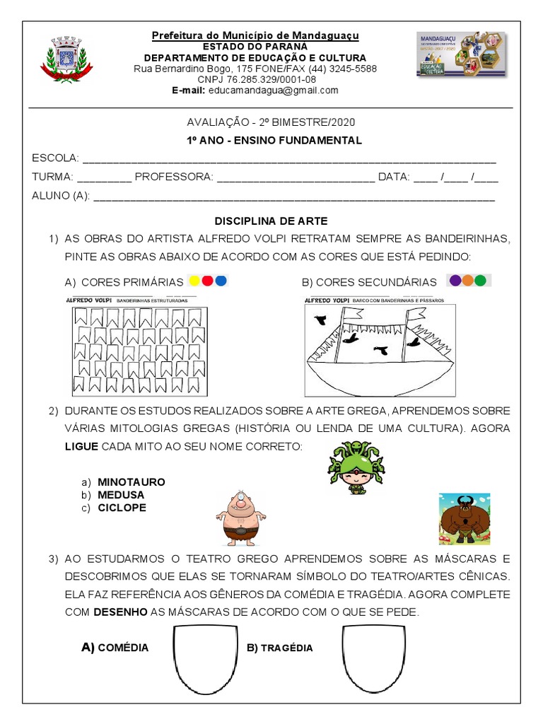 Avaliação de Artes - 1º Ano 2º Bimestre | PDF