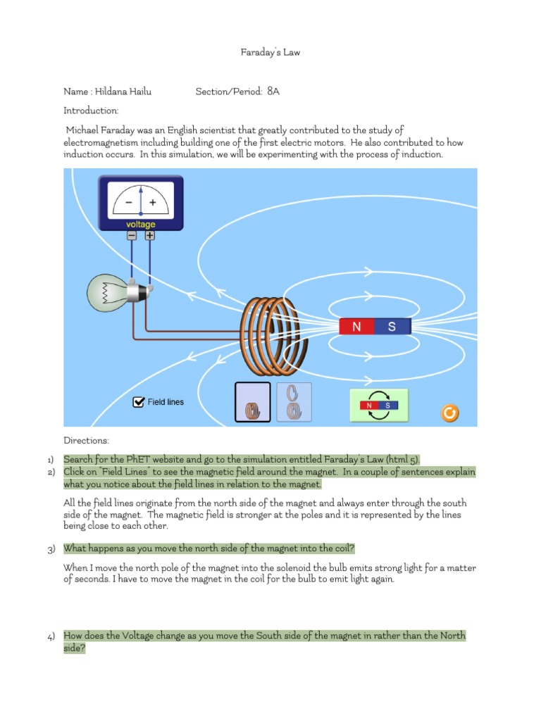 Hildana Hailu NGSS Faraday's Law PhET For Online PDF