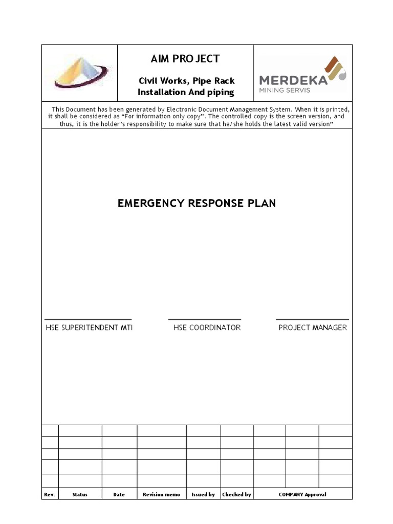 Emergency Response Plan PDF Occupational Safety And Health Emergency