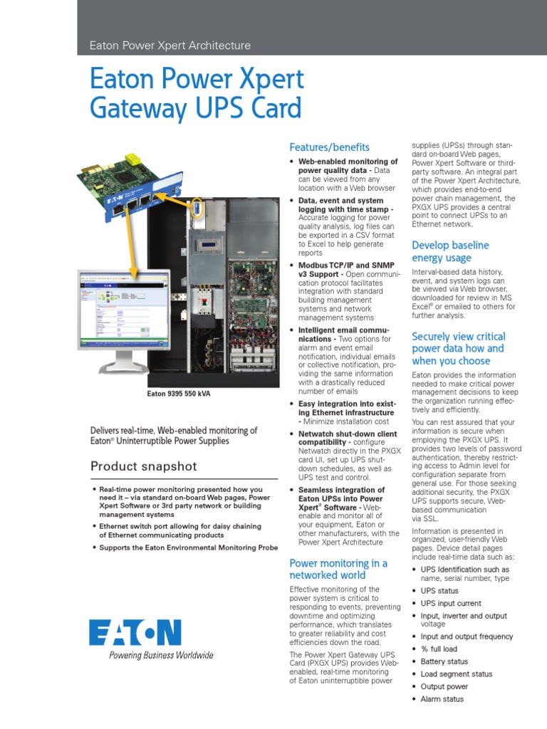 Brochure EATON Power Xpert Gateway UPS Card PDF Port Networking) World Wide 