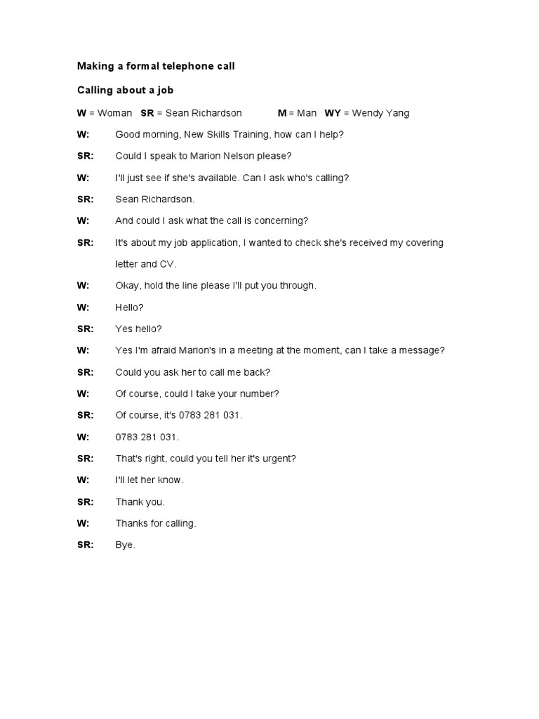 Making A Formal Telephone Call PDF