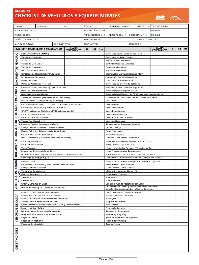 Checklist de Vehículos y Equipos Móviles | PDF | Tecnología de ...