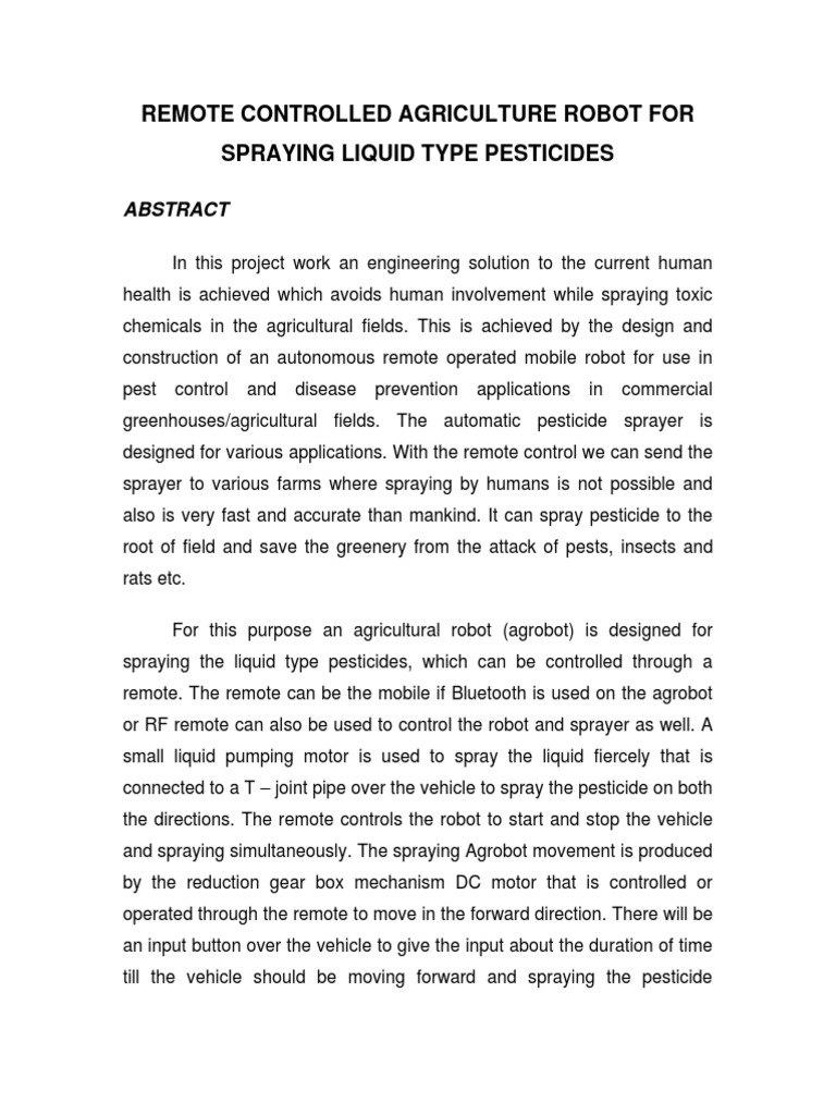 Remote Controlled Agriculture Robot For Spraying Liquid Type Pesticides ...