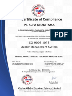 ISO 9001 Certificate for Andesite Stone Mining
