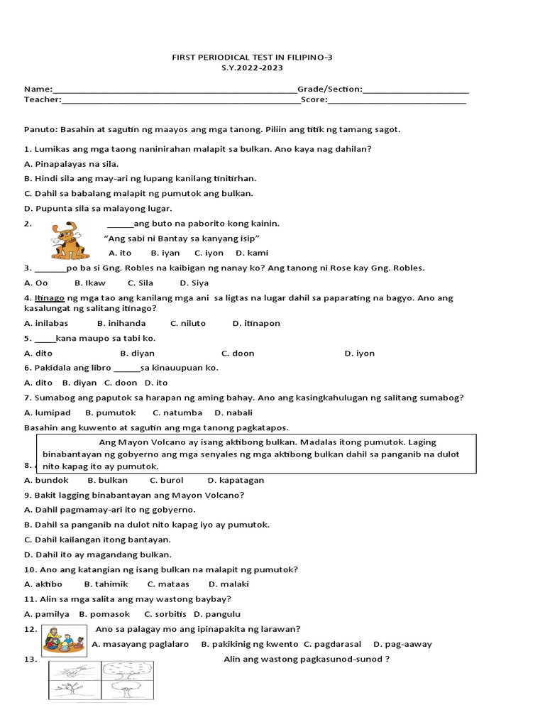Periodical Test Grade 3 Filipino Q1 Pdf