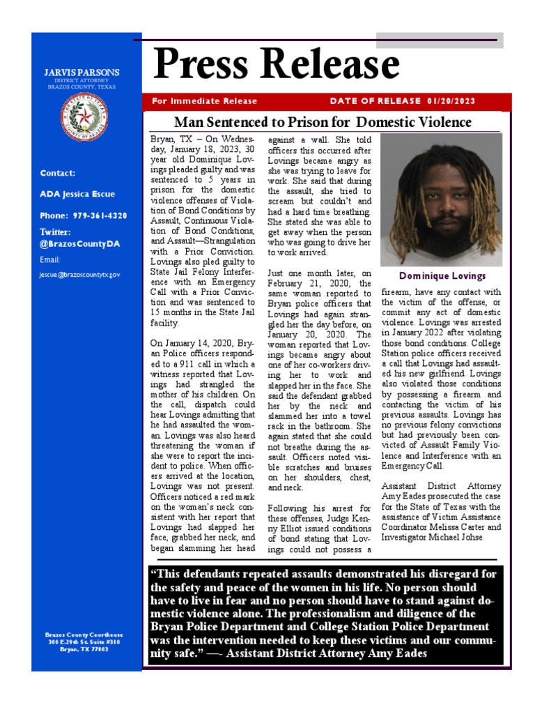 Bryan Man Sentenced To Prison For Domestic Violence | PDF | Crimes ...