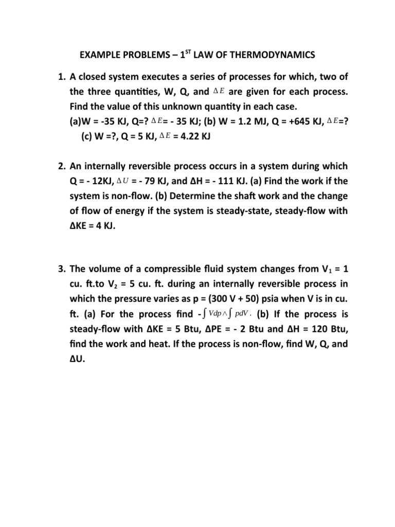 EXAMPLE PROBLEMS-1st Law | PDF