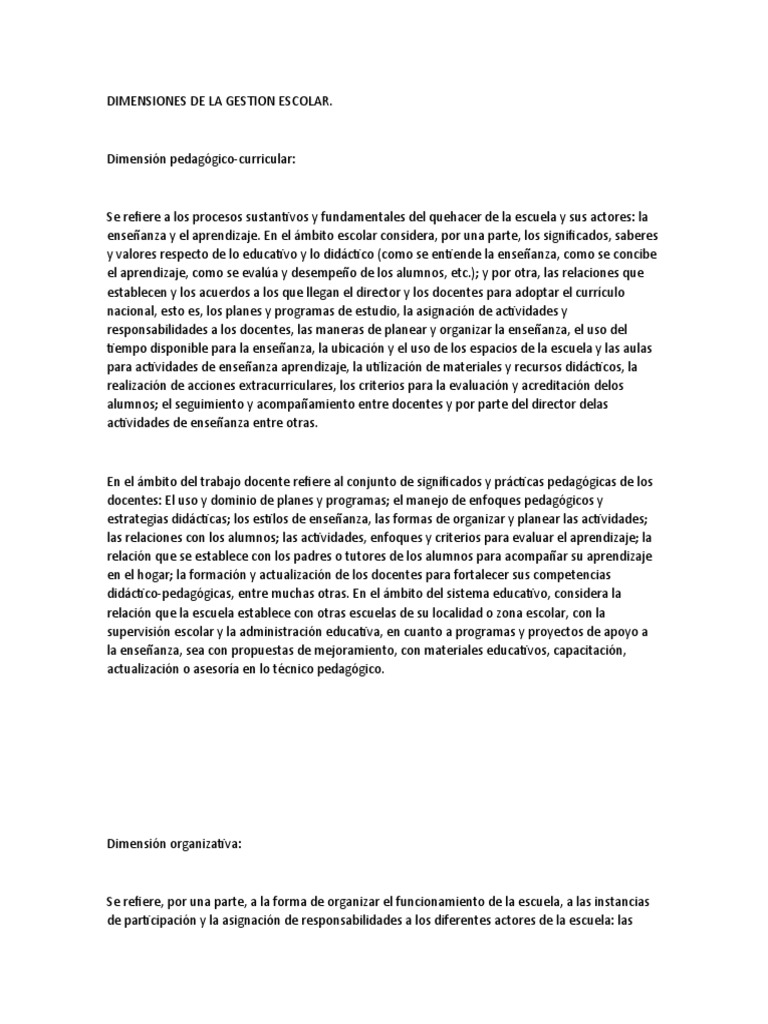 Dimensiones de la Gestión Escolar | PDF | Método de enseñanza ...