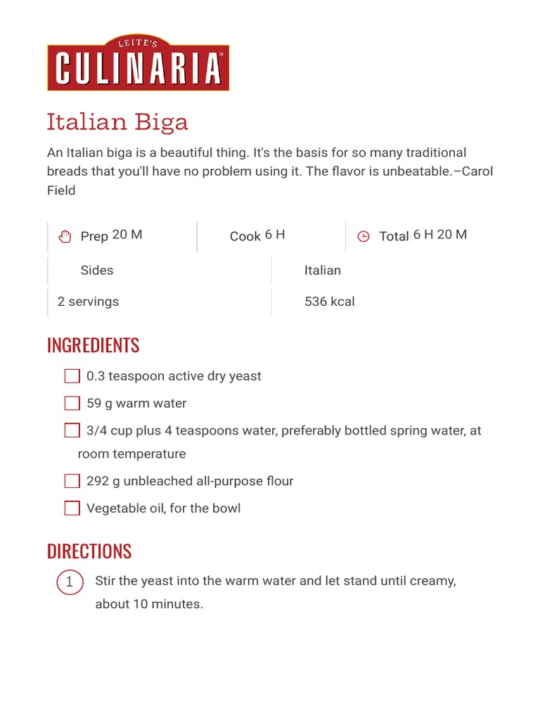 Italian Biga: A Bread Starter Guide | PDF | Cooking, Food & Wine