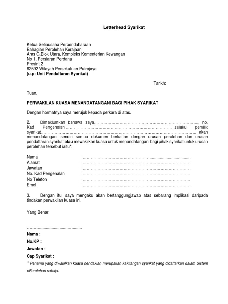 Surat Perwakilan Kuasa Berkuatkuasa | PDF