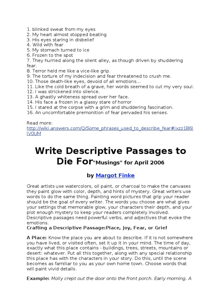 Fear Descriptive Phrases