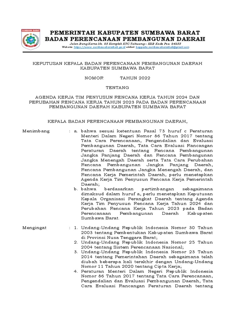 Agenda Kerja RKPD 2024 Dan Perubahan RKPD 2023 | PDF