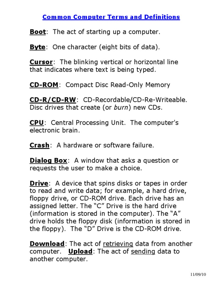 Common Terminology  Computer Applications for Managers