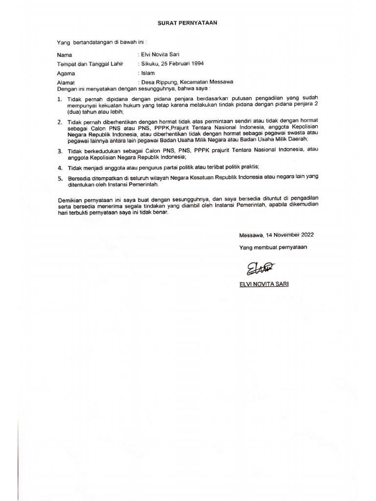 Surat Pernyataan P3k Pdf