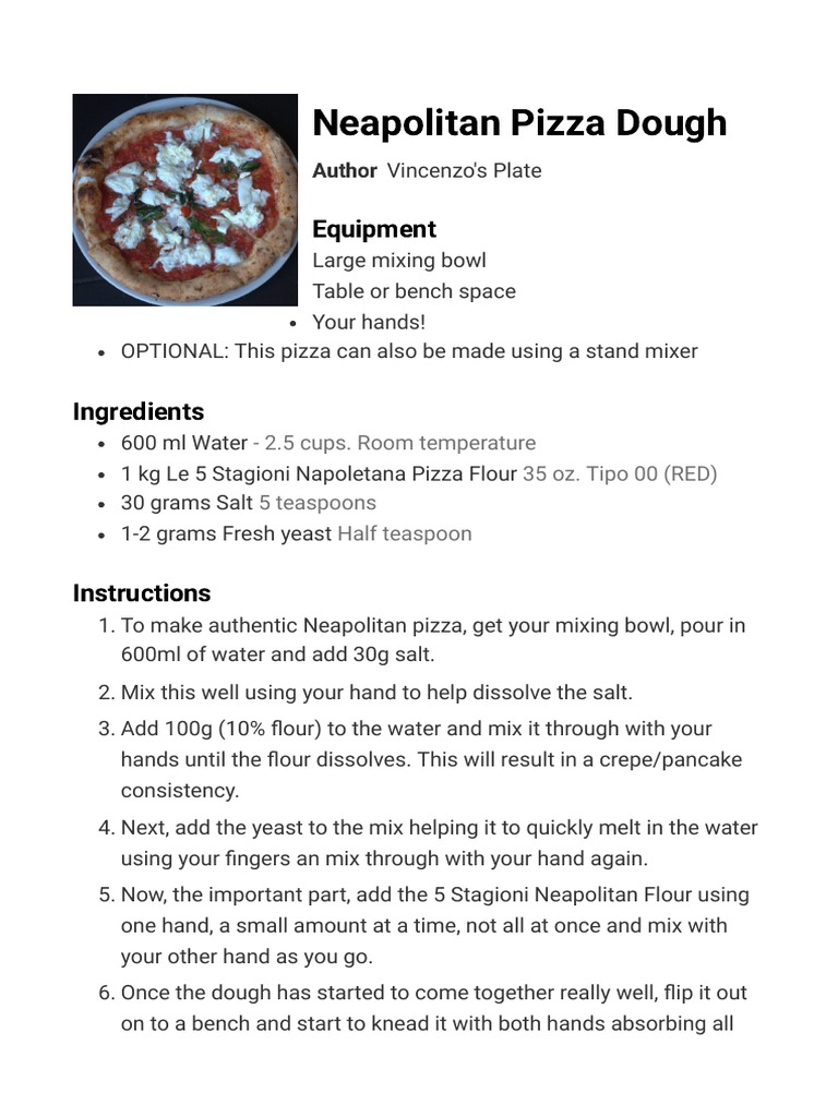 Neapolitan Pizza Dough Vincenzo's Plate PDF Pizza Dough