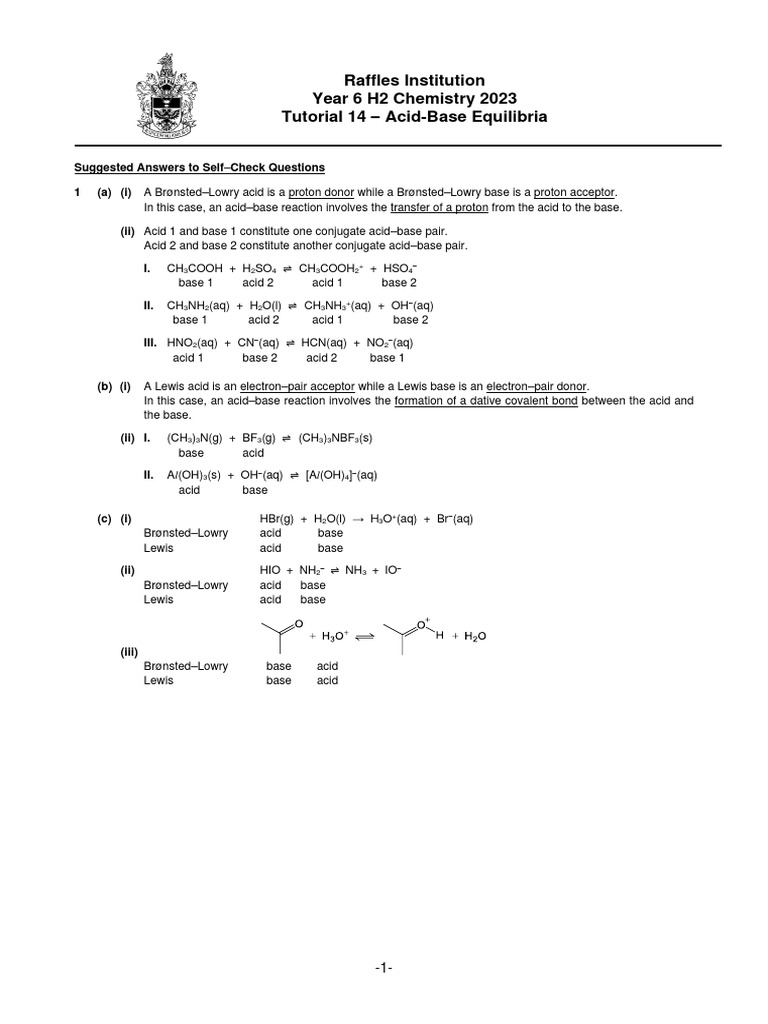 2023 Tut 14 Self-Check Answers | PDF | Acid | Ph