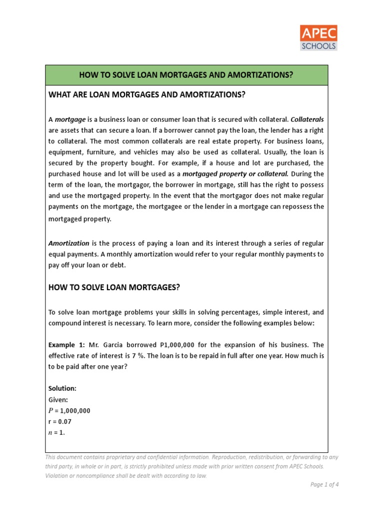 WIKI How To Solve Loan Mortgages and Amortization PDF Mortgage Loan