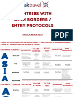 COUNTRIES WITH OPEN BORDERS ENTRY PROTOCOLS As of 21 Mar 2022