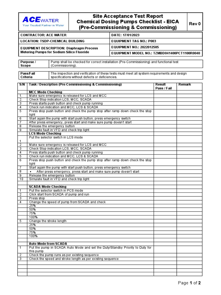 Dosing Pumps ChecklistElec PDF Systems Engineering