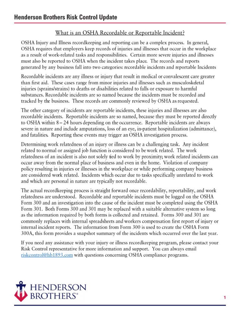 What Is An OSHA Recordable or Reportable Incident PDF