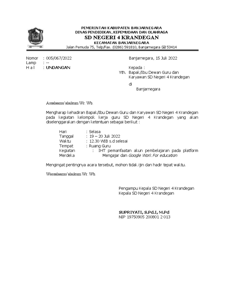 Undangan Rapat Kerja - Juli20 | PDF