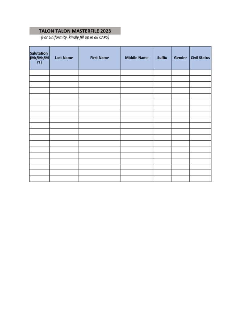 Masterlist Template Blank | PDF