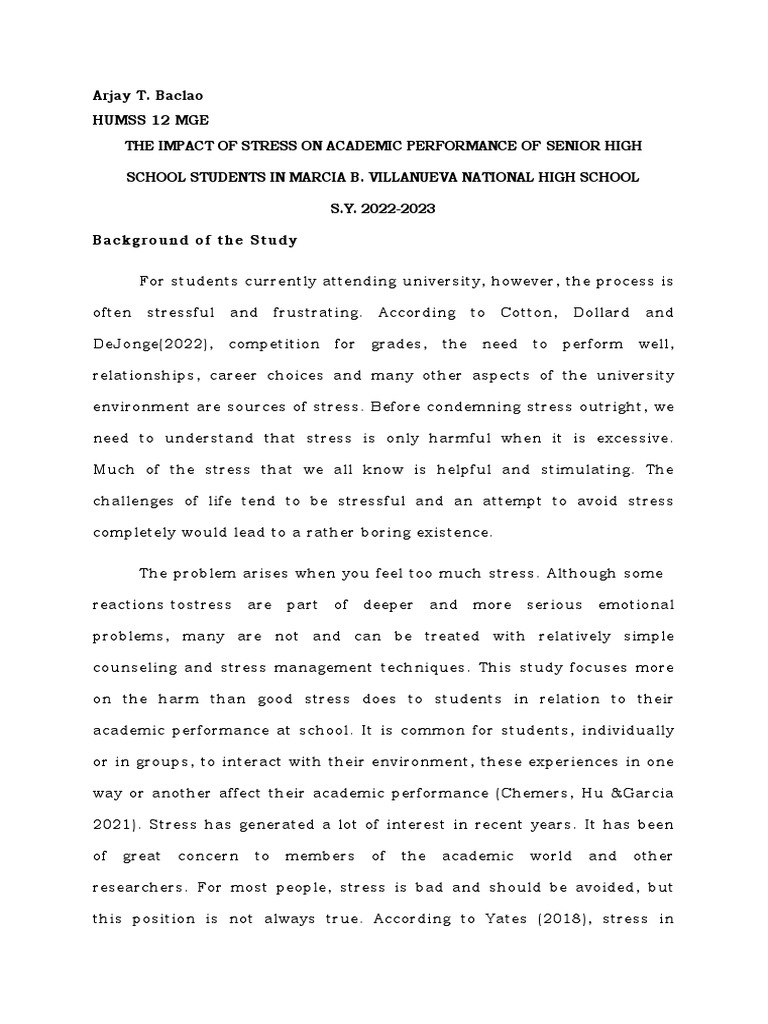 Impact of Stress on Senior High Students | PDF | Stress (Biology ...